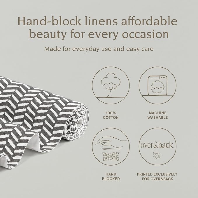 Over&Back 18x90 Hand-Blocked Printed Cotton Table Runner - Image 2