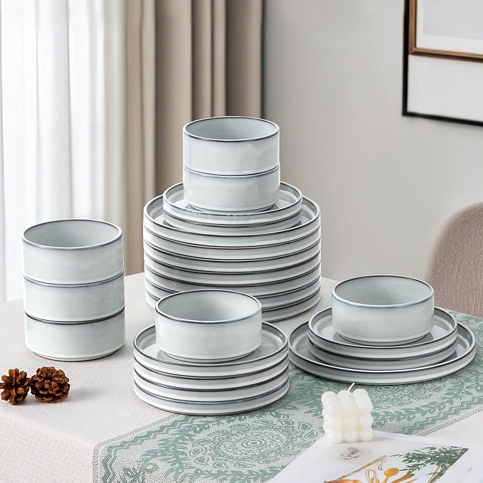 LIANYU 18 PCS Dinnerware Sets for 6, Stoneware Dinner Plates and Bowls Set | - Image 7