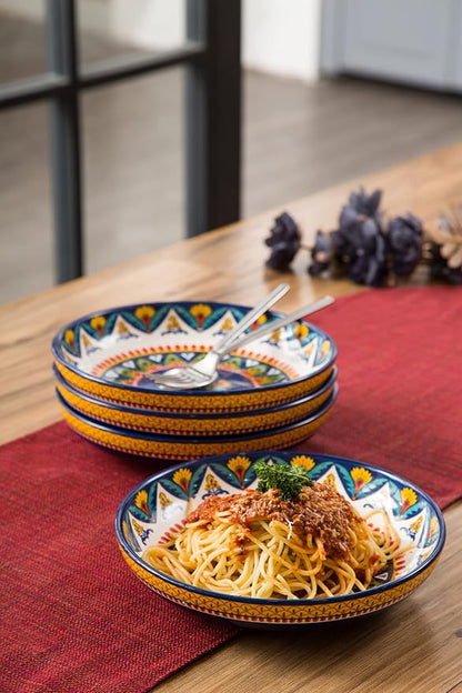 Bico Havana Pasta Bowls, 35oz Salad Bowl Set of 4, Large Ceramic Serving Dinner - Image 3