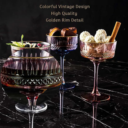 Vintage Coupe Glasses Set of 4, Wine Glasses, Long Stem Glassware - Image 5