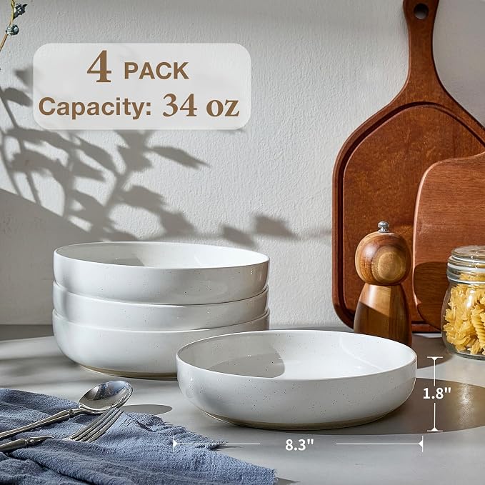 Gencywe 8.3" Pasta Bowls Set of 4, 34 oz Ceramic Salad Bowls, Wide and Shallow - Image 4