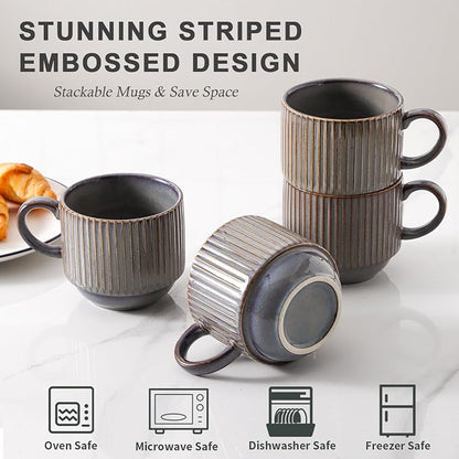 HASENSE Porcealin Coffee Mugs, Stackable Coffee Cups Set of 4 - 15 oz Large - Image 4