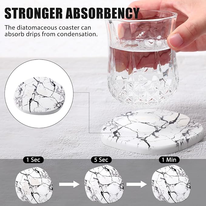 Diatomaceous Earth Coasters Set of 8，Cool Absorbent Quick-Dry Drink Coasters - Image 3
