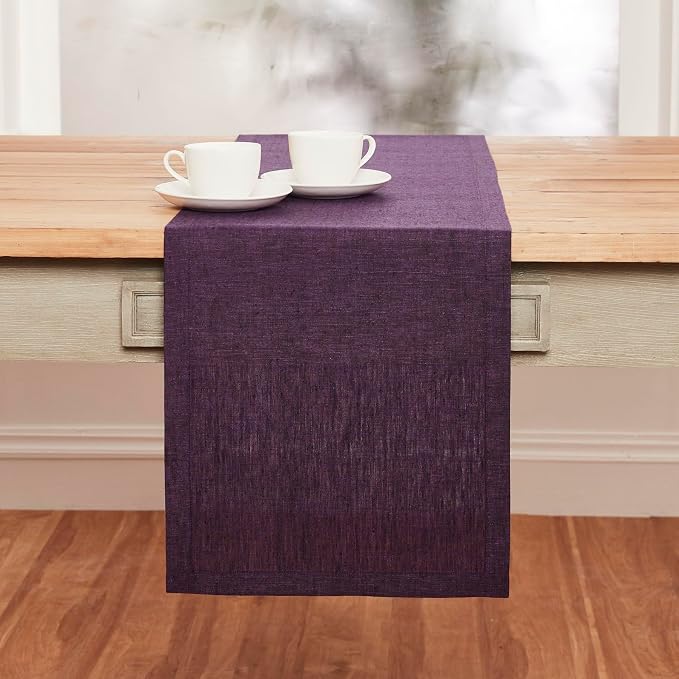Solino Home 100% Pure Linen Dining Table Runner Grape, Athena 14 x 90 in | - Image 2