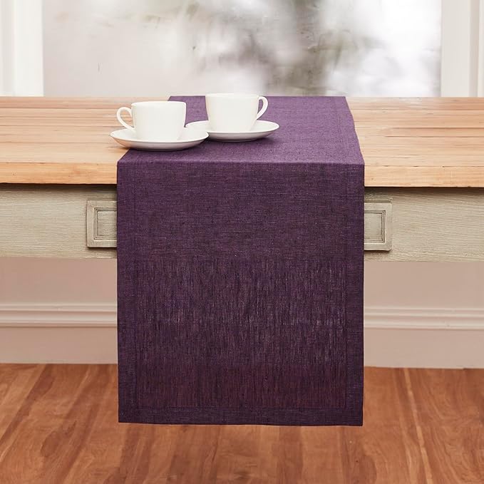 Solino Home Linen Table Runner 36 Inches - 100% Pure Linen Grape Table Runner 14 x 36 Inch Ideal for Dresser and Coffee Tables - Winter, Spring, Easter, Valentines - Athena