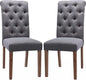 COLAMY Button Tufted Dining Chairs Set of 2, Parsons Upholstered Fabric Dining Room Chairs Kitchen Chairs with Wood Legs and Padded Seat, Dark Grey