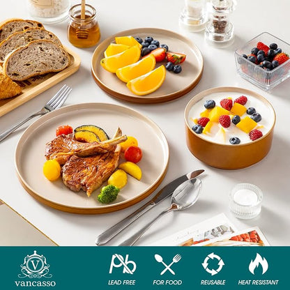 vancasso ONION Ceramic Plates and Bowls Sets, 24 Pieces Grey Dinnerware Sets - Image 3