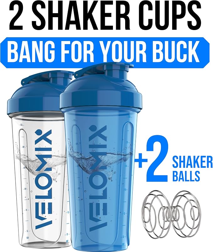 VELOMIX 2 Pack 28oz Protein Shaker Bottle, Leak Proof Shaker Cups - Image 2