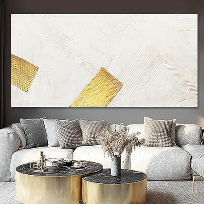 YJYart Large Canvas Wall Art Abstract Wall Decor White Modern Pictures Gold Hand Hand-Drawn Paintings For Home Office Hotel 29"x58"
