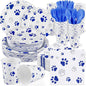 Kochorie 400 Pieces Blue Paw Disposable Party Tableware Sets Dog Puppy Supplies Including Plates Cups Napkins Cutlery Serves 50 for Birthday Puppy Theme Party Decorations