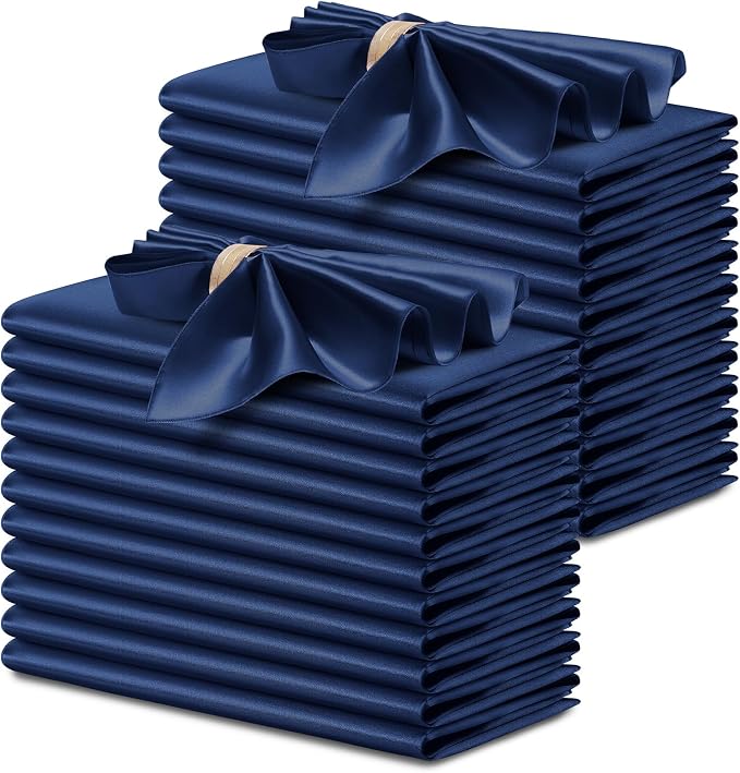 P Pothuiny 24 Pcs Navy Blue Satin Napkins 17 x 17 Inch, Satin Cloth Napkins | by P+Pothuiny