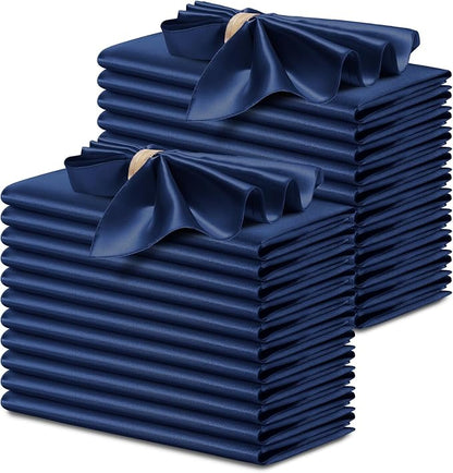 P Pothuiny 24 Pcs Navy Blue Satin Napkins 17 x 17 Inch, Satin Cloth Napkins | by P+Pothuiny