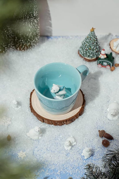 DIHOclub Skiing Polar Bear Ceramic Cup Hidden Animal Inside Mug Cute Cartoon - Image 3