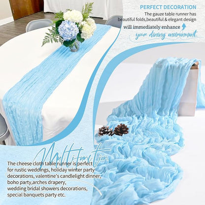 18 Pack Cheesecloth Table Runner 10FT Baby Blue Table Runner Light Blue Boho - Image 6