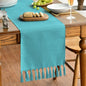 Artoid Mode Teal Tassel Table Runner, Winter Linen Blend Rustic Farmhouse Style by ArtoidMode