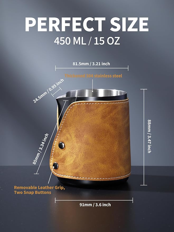 Handleless Milk Frothing Pitcher 450ml/15oz, 304 Stainless steel Espresso - Image 3