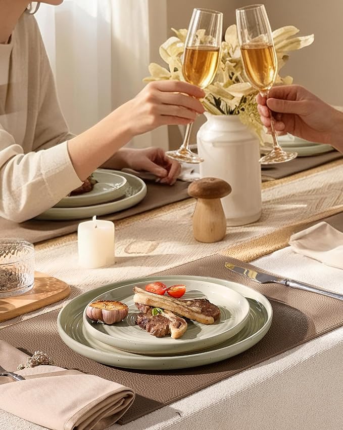 Stoneware Dinnerware Set with Pasta Bowls, Service - Image 2