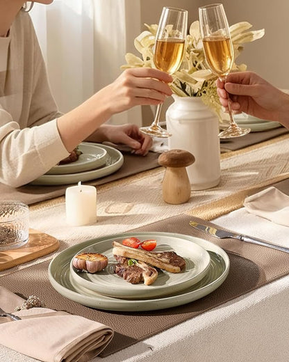 Stoneware Dinnerware Set with Pasta Bowls, Service - Image 2