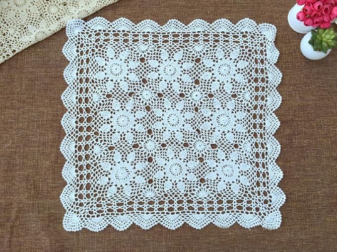Cotton Handmade Crochet lace Table Runners Square Tablecloth Doilies Doily by Unknown