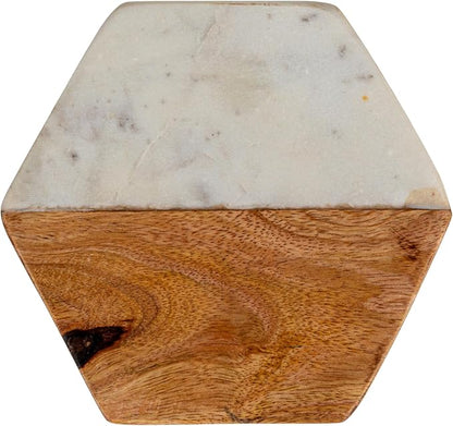 Creative Co-op Marble & Mango Wood Hexagon Coasters - Image 5