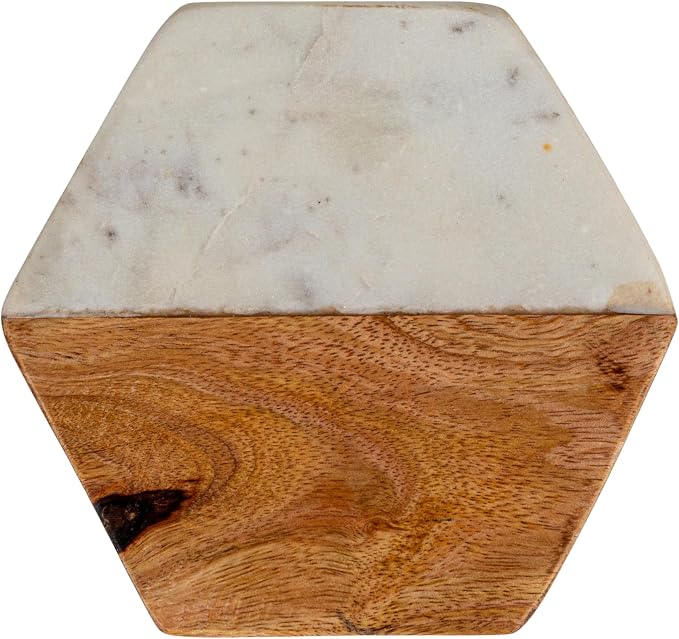 Creative Co-op Marble & Mango Wood Hexagon Coasters - Image 5