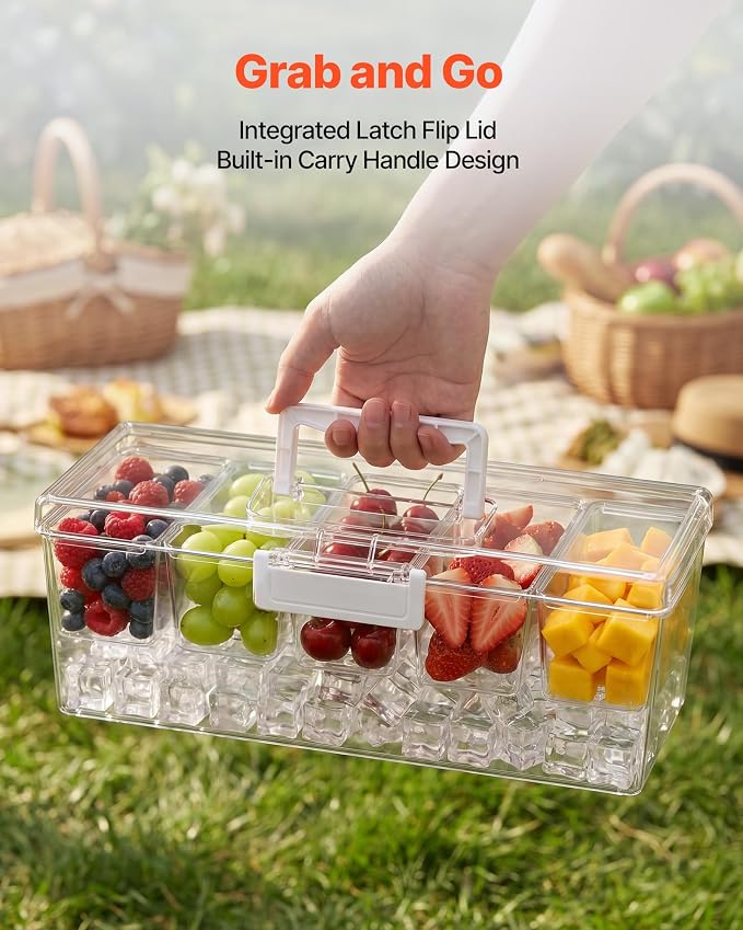 VEVOR Chilled Condiment Server Caddy, 5 Compartment Ice Cooled Serving Container - Image 4