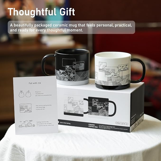 Jottings Couple Mug Set Gift 10.5 oz, Tazas de Cafe Bonitas Set Modernas | - Image 4