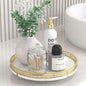 White Marble Lazy Susan Turntable for Table Top – 10” Round Marble Tray Organizer for Bathrroom, Vanity, Dining Table, Kitchen Countertop & Bar, Luxury Stone Serving Tray with Gold Frame