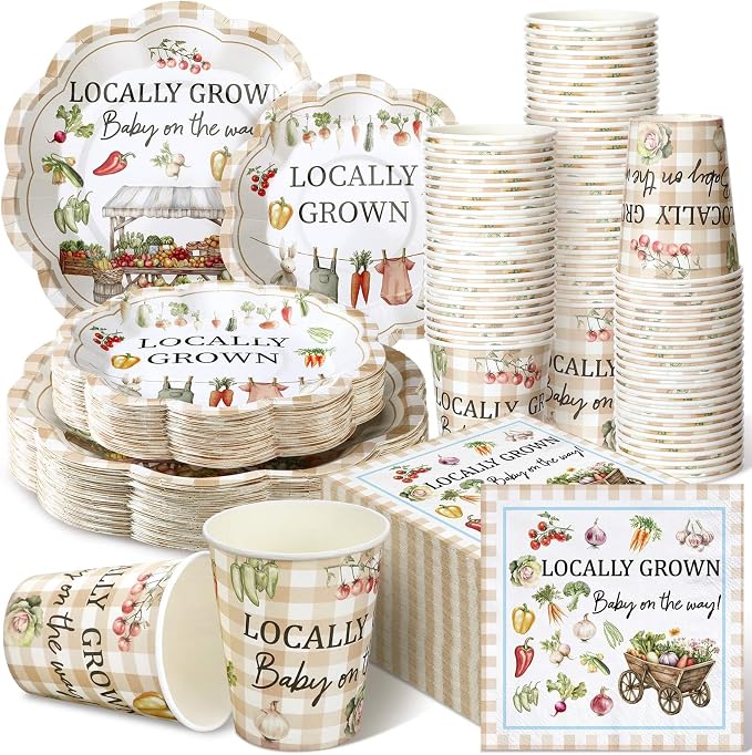 250 Pcs Locally Grown Babyshower Disposable Paper Plates and Napkins | by Newtay