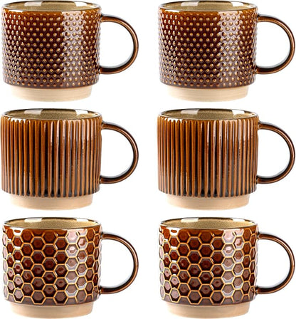 GBhome 12 OZ Stackable Coffee Mugs Set of 6, Ceramic Coffee Cups Set | 3 by GBhome