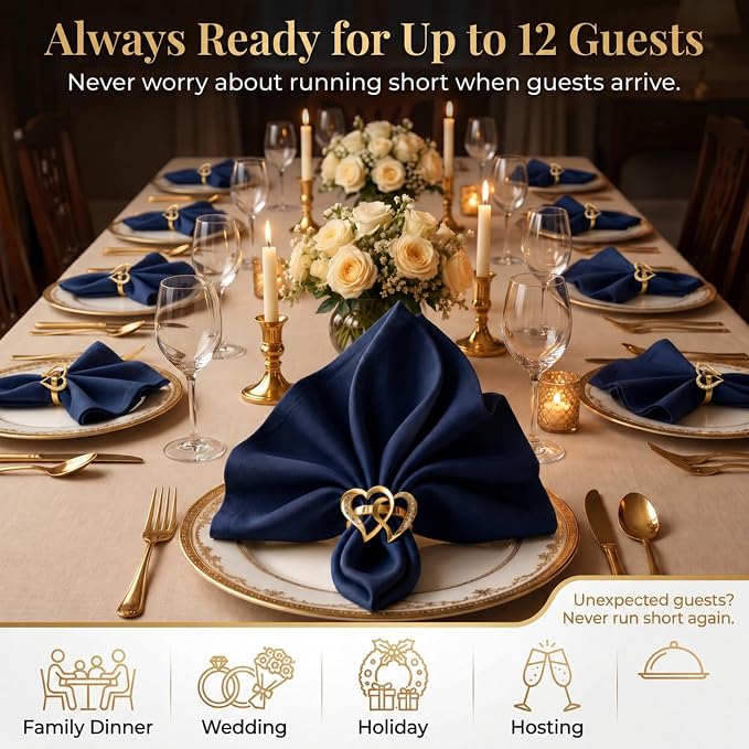 Gold Napkin Rings Set of 12 – Heart Design – Romantic Napkin Ring Holders - Image 6