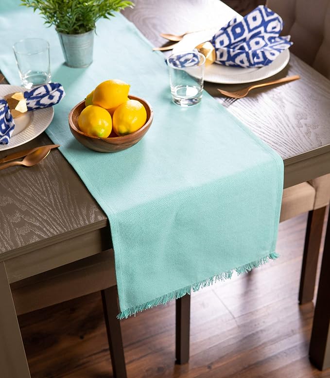 DII Everyday Collection, Fringed Check Tabletop, Table Runner, Solid Aqua - Image 8