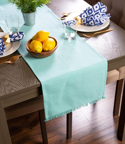 DII Everyday Collection, Fringed Check Tabletop, Table Runner, Solid Aqua - Image 8