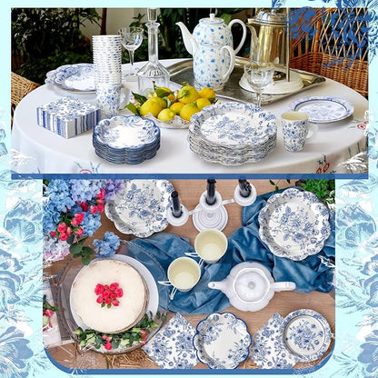 Pickmesh 252 Pcs Blue Floral Tea Party Supplies - Image 6