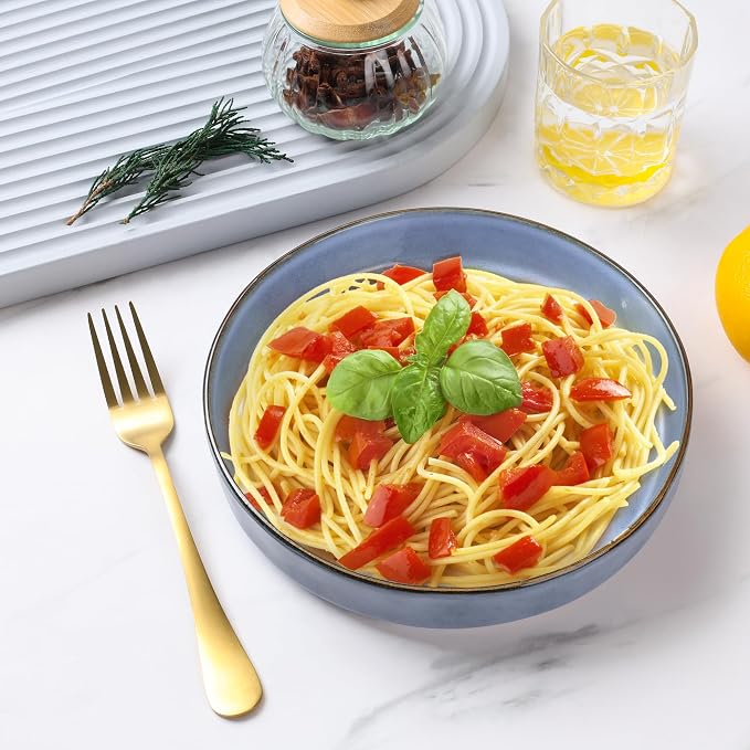 E-far Pasta Bowls Set of 4, 30oz Shallow Salad Bowls - Image 7