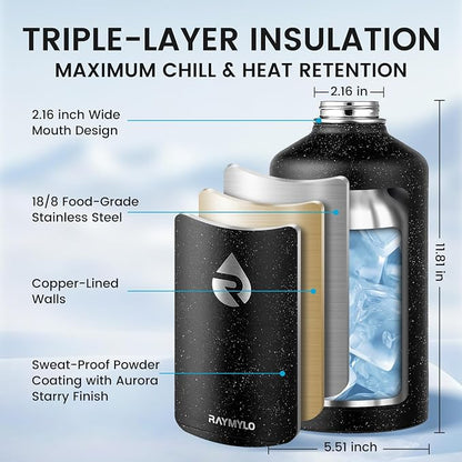 RAYMYLO One Gallon Water Bottle Insulated 128 oz, Stainless Steel | Triple - Image 4