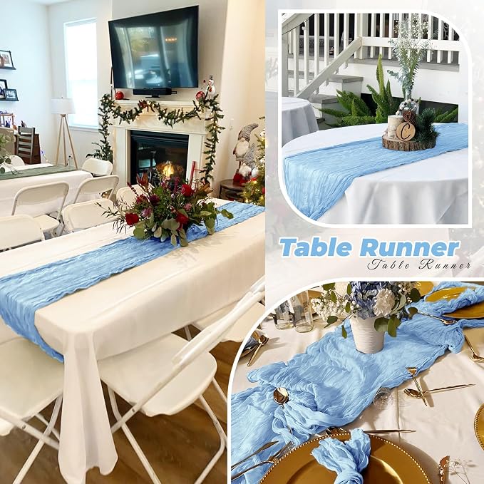 6 Pack Baby Blue Cheesecloth Table Runner 20 x 120 Inch Gauze Table Runner - Image 6