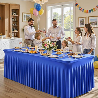 Wish Care 6 Pack Royal Blue Spandex Table Clothes for 6 Foot Rectangle Tables, 6FT Wrinkle Free Fitted Tablecloths Ruffles Design Table Cloth for Party, Banquet, Wedding and Events