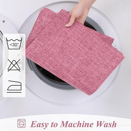 SHACOS Woven Fabric Placemats Set of 4 Heat Resistant Place Mats Non Slip Washable Double Layer Cloth Placemats Reversible Table Mats Kitchen Dining Table Decor (4, Hot Pink)