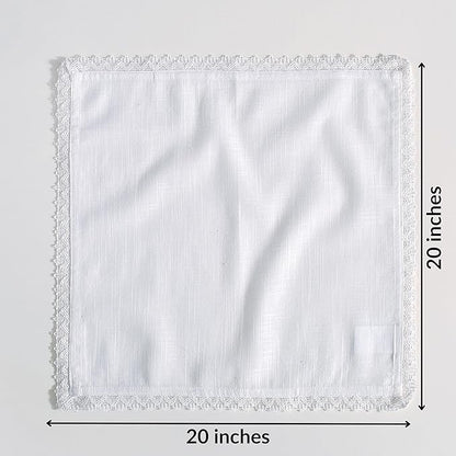FINGERCRAFT Dinner Cloth Napkin Cotton Linen 12 Pack Vintage Rustic Premium Quality Mitered Corners Napkin Cloth with Elegant Lace for Everyday Use Pre Shrunk and Good Absorbency 20x20 in White