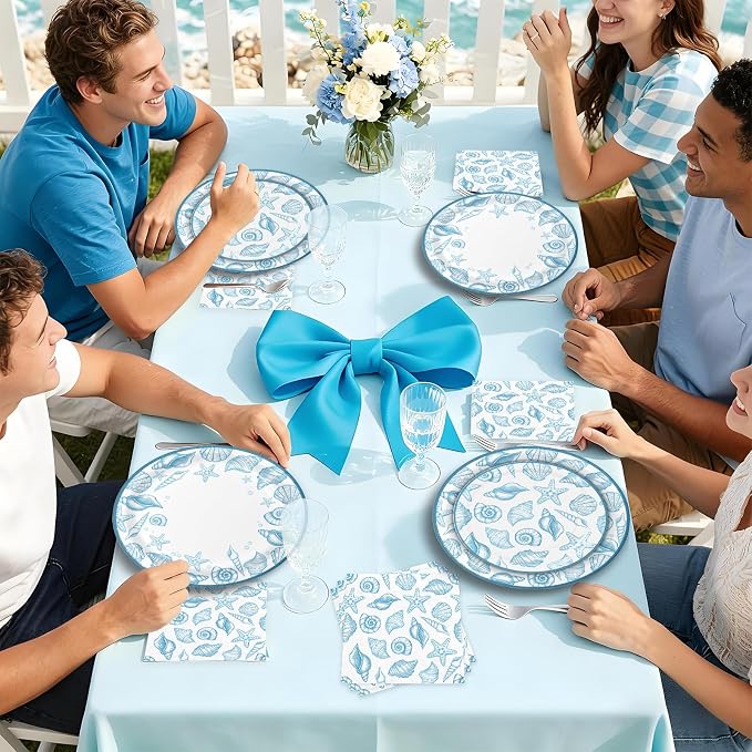 180Pcs Blue Seashell Starfish Coral Plates and Napkins Set, Serves 60 | - Image 7