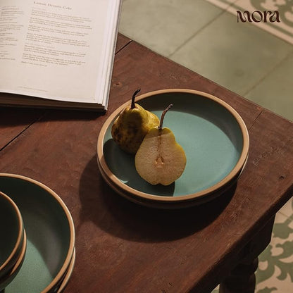 MORA Medium Plates Set of 4, 8.5 inch Ceramic Pottery Salad Plates - Microwave, Oven and Dishwasher Safe - Iris
