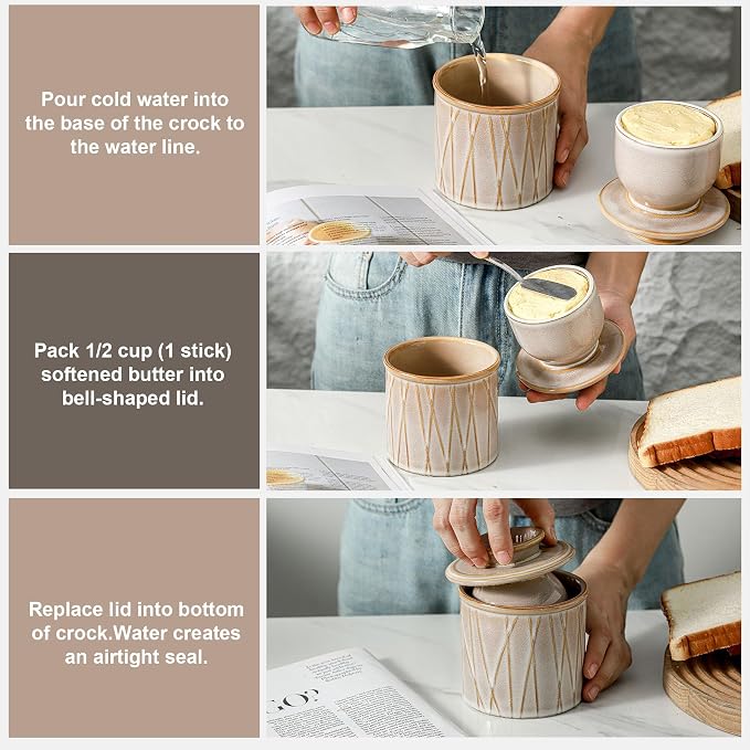 HVH Ceramic Butter Crock with Water Line, French Butter Dish with Lid - Image 3