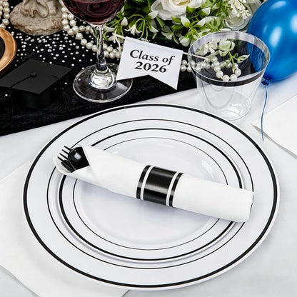 WELLIFE 210Pcs Black Plastic Dinnerware - Image 6