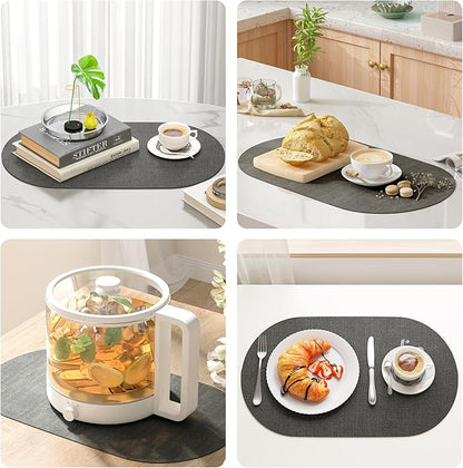 DOLOPL Large Placemats Set of 6, Oval Reversible Wipeable & Non-Slip Place Mats, Modern Faux Leather Table Mats for Kitchen, Neutral Tablemats for Dining Table Decor, Wedding, Party(Charcoal)