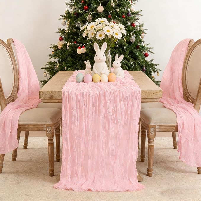 6 Pack Light Pink Cheesecloth Table Runner Boho Gauze Home Decor | 120 Inch - Image 4