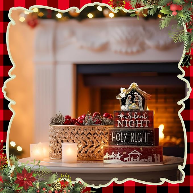 Moucuny 4 Pcs Christmas Table Decor Wooden Christian Religious Decoration - Image 9