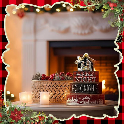 Moucuny 4 Pcs Christmas Table Decor Wooden Christian Religious Decoration - Image 9