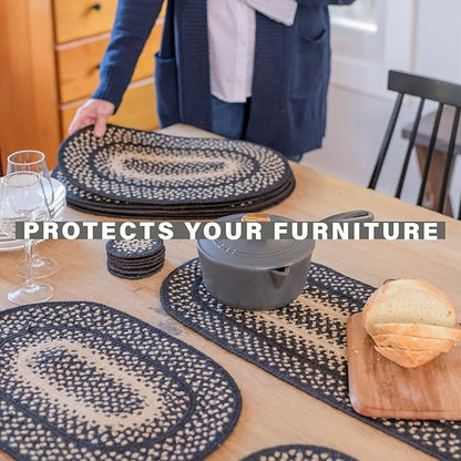 Homespice Manchester Jute Braided Table Runner Set of 2-8x28, Oval, Black & Tan - Rich Colors, Easy to Clean, Durable and Protects Furniture