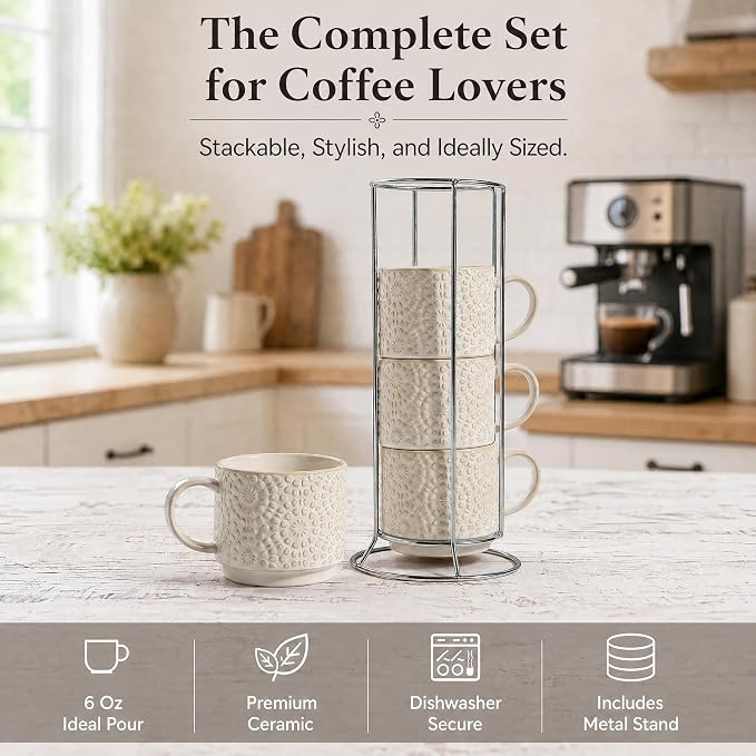 6 Oz Coffee Cups Set of 4, Stackable Espresso Cups - Image 8